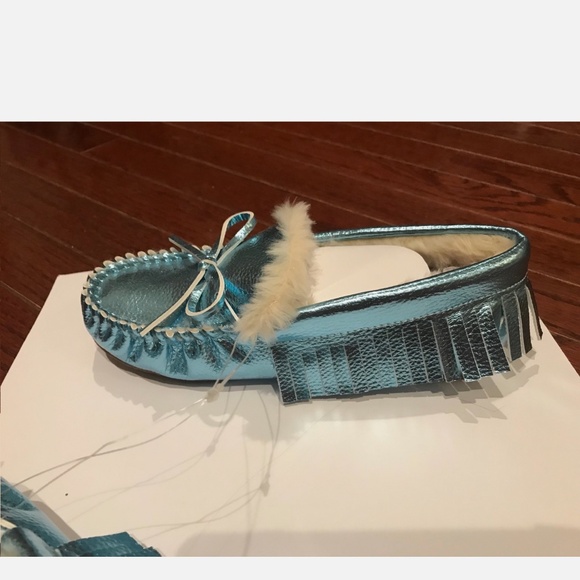 J.CREW GIRLS' METALLIC MOCCASINS SIZE K5 METALLIC BLUE J8032 - Picture 5 of 8